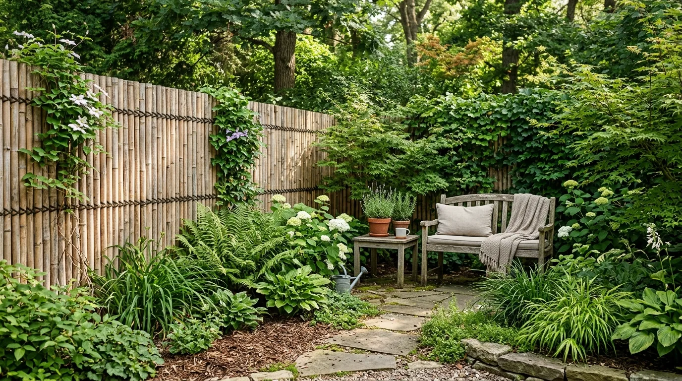 Bamboo Fence Panels in a Green Corner